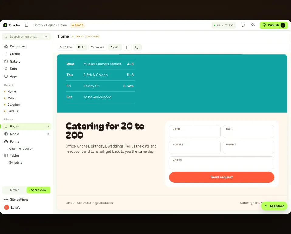 A schedule table and a catering form added by asking.